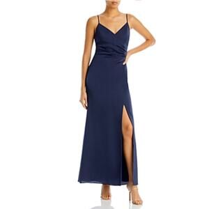 AQUA Satin Cut Out Back Sleeveless A-Line Long Evening Gown Blue Size 6 Dress